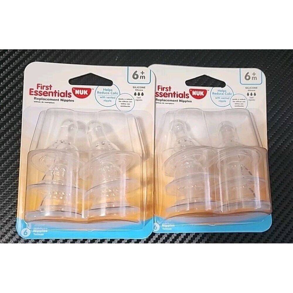 LOT OF 2 First Essentials By Nuk (6) Silicone Replacement Nipples  6+ months NEW
